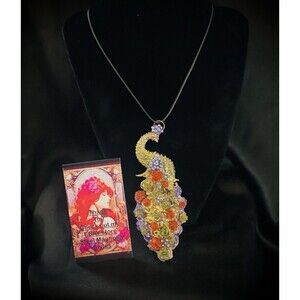 Art Nouveau Style Peacock & Roses Necklace Artist Signed Handmade 17"